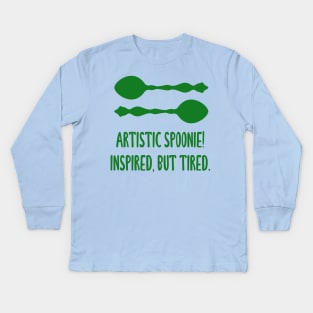 Artistic Spoonie! Inspired, But Tired. (Green) Kids Long Sleeve T-Shirt